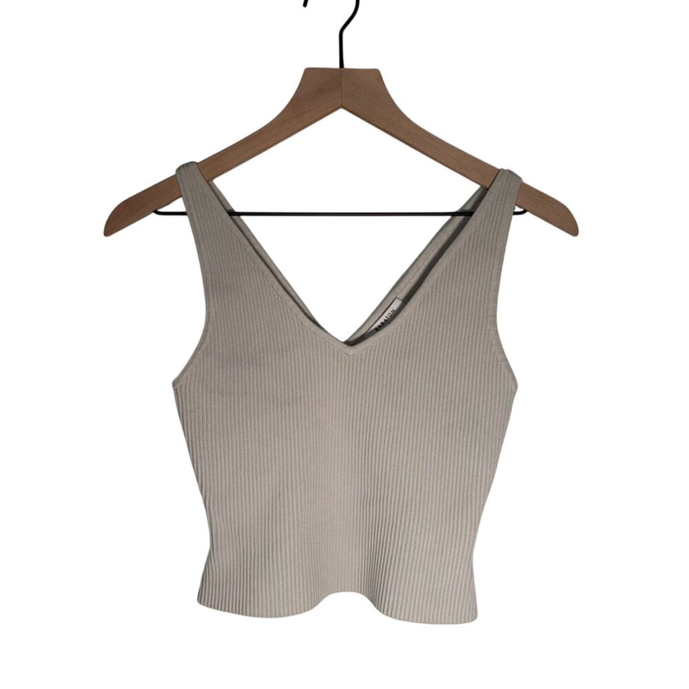ARITZIA BABATON ribbed v neck cropped cream classic tank top S